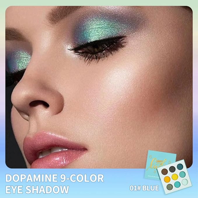 Matte Shimmer Glitter Eyeshadow Palette – High Pigment Teal, Yellow, Olive & Brown Shades, Long-Lasting Waterproof Blendable Bright Eye Makeup, Colorful Artistic Eyeshadow for Creative & Daily Looks