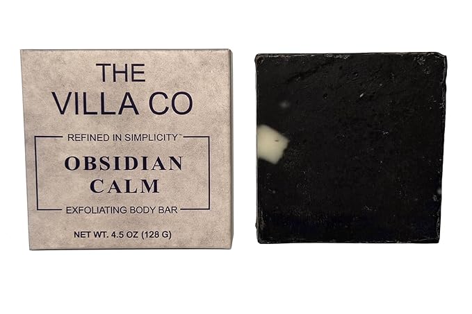 The Villa Co - Obsidian Calm | 4.5oz Exfolidating Body Bar for Men | Artisan Made in USA | Natural Ingredients | Activated Charcoal