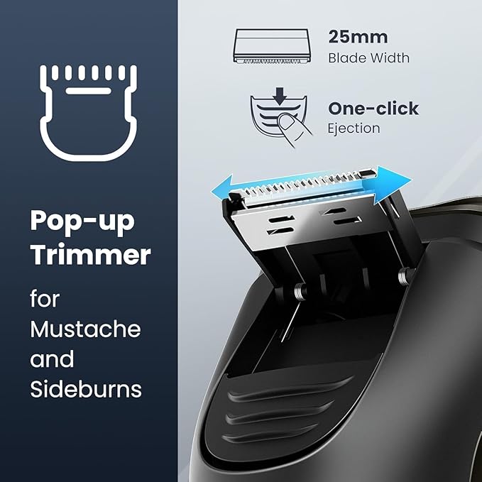 Electric Razor for Men Cordless: Wet/Dry Rotary Shaver Waterproof - USB Fast Charging & Sensitive Skin Care - Pop up Trimmer & Precision Blades Upgraded Gorgeous Black Upgraded