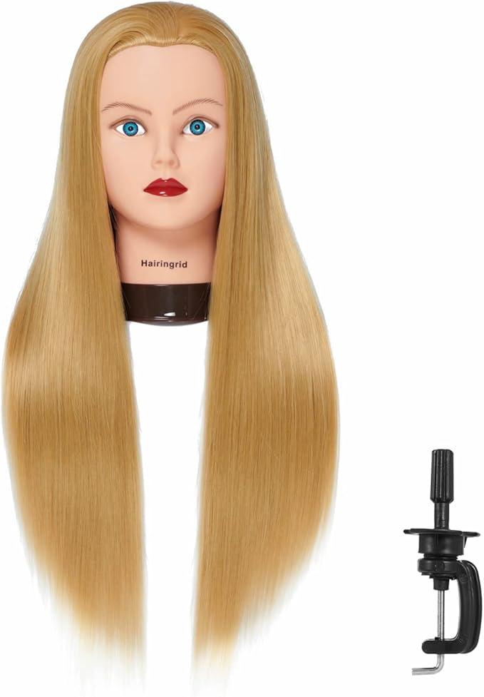 Hairingrid 26"-28" Mannequin Head Hair Styling Training Head Manikin Cosmetology Doll Head Synthetic Fiber Hair and Free Clamp Holder (R71919W2720)