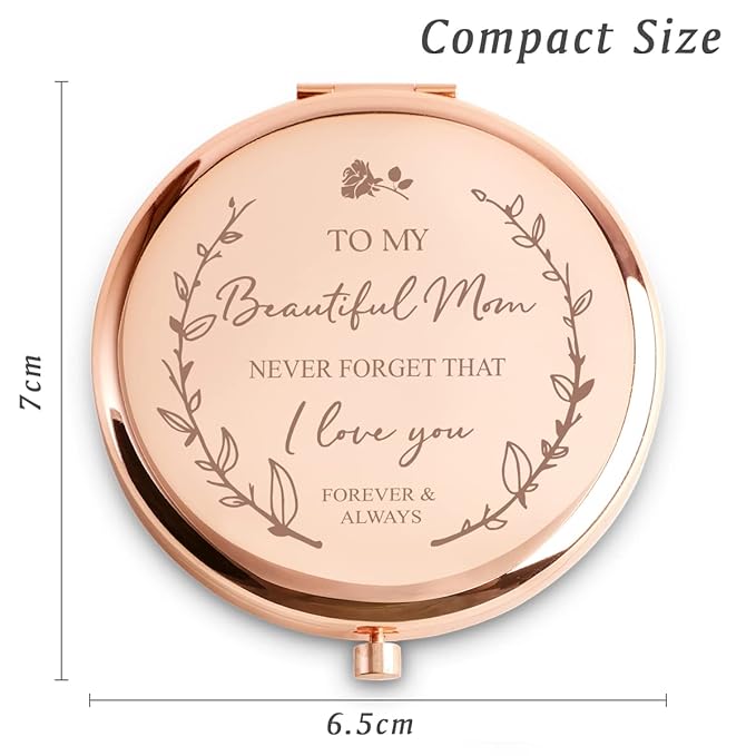 Personalized Gifts for Mom, Sentimental Mom Gifts for Birthday, Valentines Day, Custom Engraved Compact Mirror, Goodie Bag & Basket Stuffers for Mother