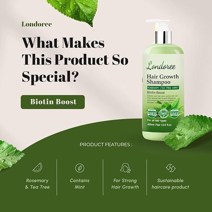 Rosemary Shampoo for Hair Growth, Thickening & Regrowth Formula for Men & Women, Rosemary Mint Strengthening Shampoo with Tea Tree Oil & Biotin for Scalp Therapy & Hair Fall Control 13.5 fl.oz (400ml)