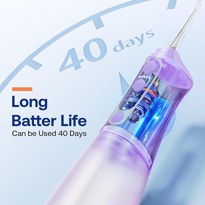 Bitvae C6 Water Flosser Teeth Picks, Cordless Water Dental Flosser for Travel with 6 Jet Tips, 15 Care Settings, IPX7 Waterproof Portable & Rechargeable Water Teeth Cleaner Picks, Purple