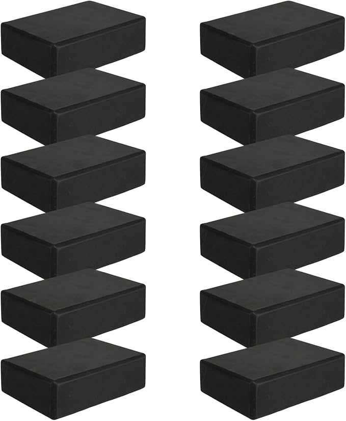 12 Pcs Foam Eva Yoga Blocks Bulk Yoga Supportive Blocks Black Non Slip Lightweight Bricks Prop Accessories for Men Women Beginners Meditation Pilates and Stretching
