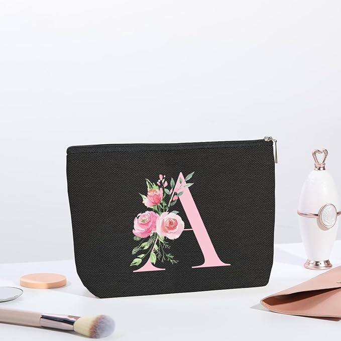 kdxpbpz A-Z Personalized Cosmetic Bag Monogrammed Makeup Bags Bridesmaid Gifts Custom Toiletry Pouch Gifts for Women Mom Best Friend Sister Bride Bridesmaid (A)