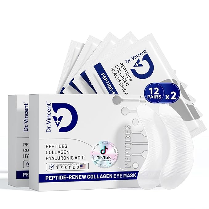 Dr Vincent Peptide Under Eye Patches, Firming Eye Patches Instant Reduces Dark Circles and Puffiness, Collagen Under Eye Mask for Bags Treatment, Wrinkles, 24 Pairs
