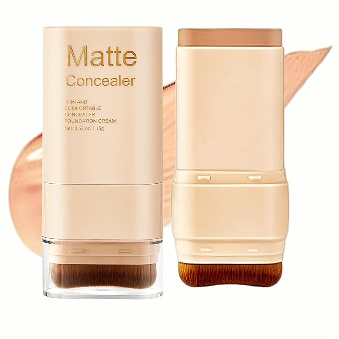 Matte Concealer Foundation Stick with Brush, Serum-Infused Tinted Moisturizer & Skin Tint, Lightweight Hydrating Concealer & Contour, Sheer-to-Medium Radiant Dewy Coverage, All Skin Types (03#)