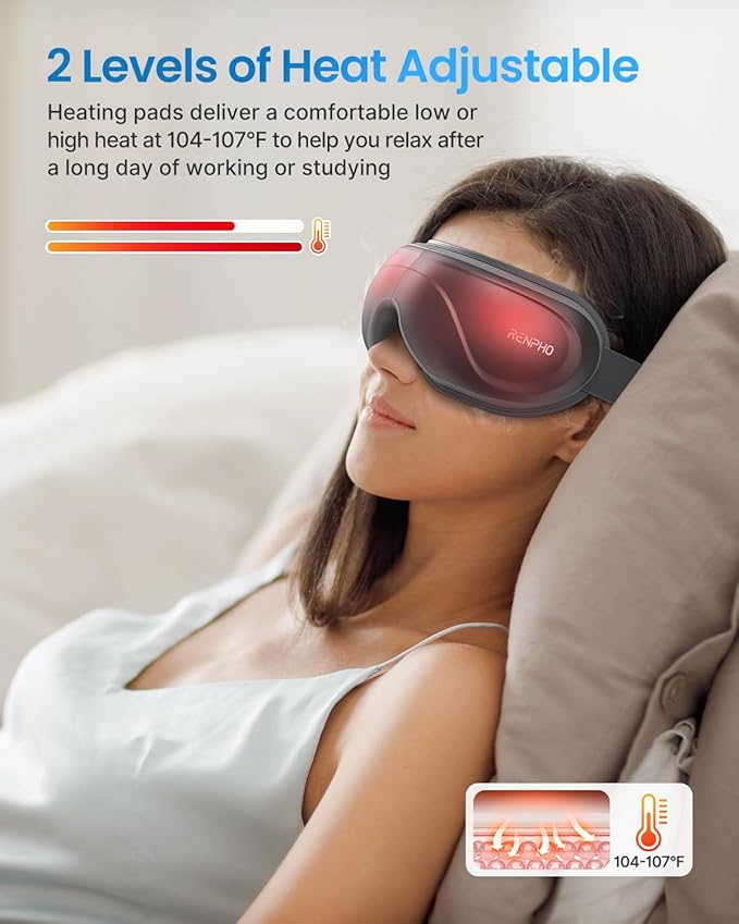 RENPHO Eye Massager with Heat, Valentines Day Gifts Birthday Gifts for Mom Dad Women Men Face Massager, Heated Sleep Mask for Dry Eyes Eyeris 2