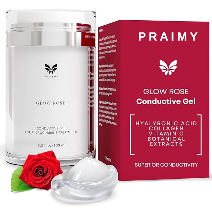 PRAIMY Glow Rose Conductive Gel – Premium Microcurrent, RF & EMS Gel with Hyaluronic Acid, Collagen & Vitamin C – Luxury Skincare Primer for Beauty Devices, 3.3 fl oz Pump