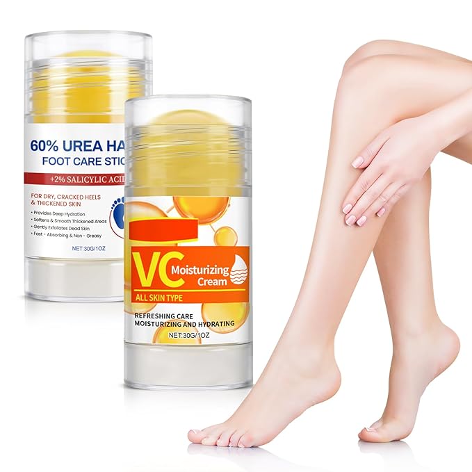 Feet Cream with 60% Urea+2% Salicylic Acid, Anti-Cracking Moisturizer Foot Cream, Foot Lotion Stick for Heels, Dry Hands & Rough Knees, Exfoliating Dead Skin, Repairs and Hydrates Feet, 2 PCS