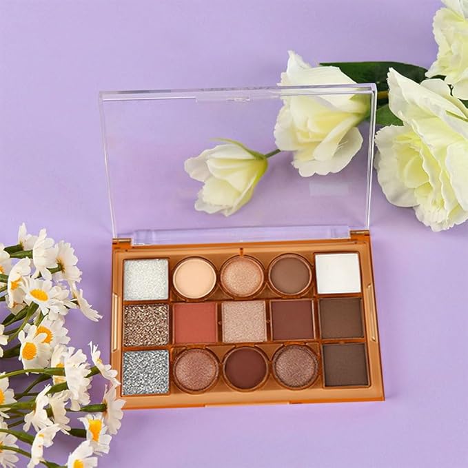 15 Color Neutral Nude Eyeshadow Palette Makeup – High Pigment Waterproof Matte & Shimmer Eyeshadow Palette, Long-Lasting Blendable, Pink, Brown, Rose Gold, Glitter Eye Makeup (01#, 1 Count)