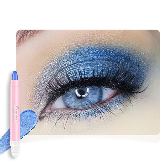 2in1 Shimmer Cream Eye Shadow Stick - Royal Blue, Eyeliner Pencil Eyeshadow Palette Makeup, Waterproof Long Lasting Brightener, Crease Proof & Smudge Resistant, Cream Eyeshadow with Built-in Smudger
