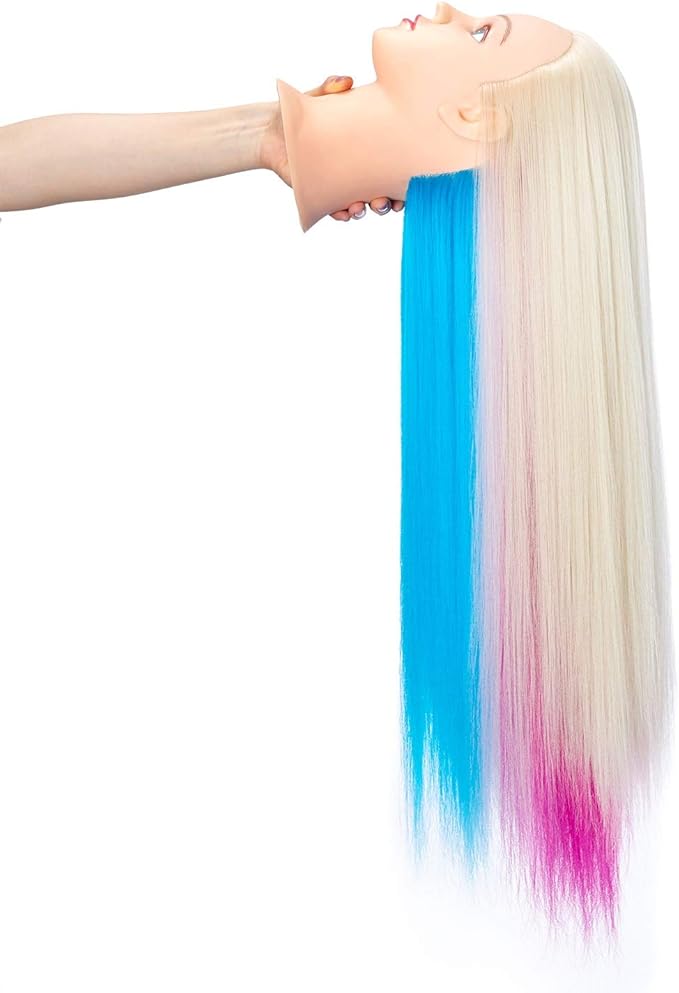 Hairingrid 26"-28" Mannequin Head for Hair Styling Training - Manikin Cosmetology Doll With Synthetic Fiber Hair and Free Clamp Holder (Multicolor)