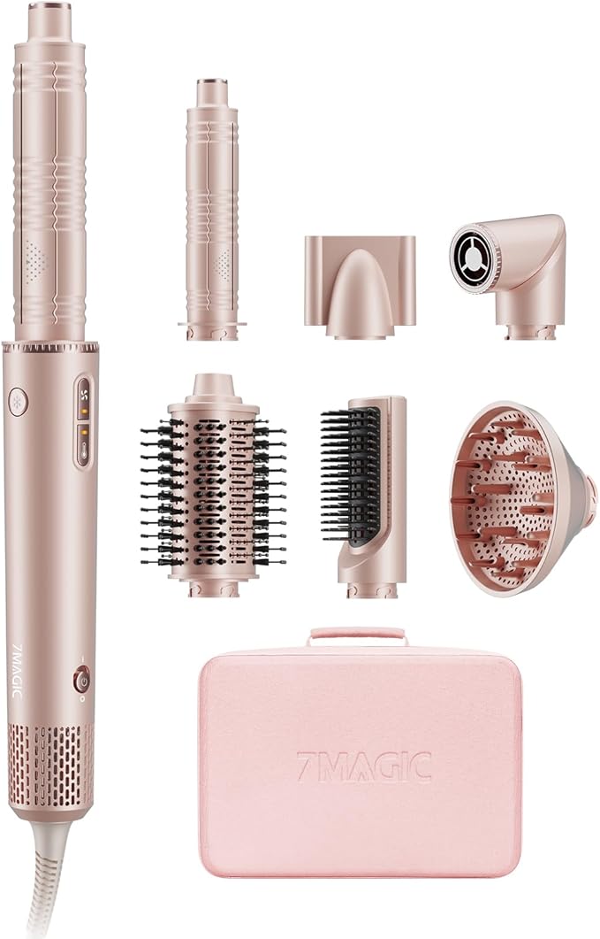 7MAGIC 7 in 1 Hair Styler & Hair Dryer Brush, 110,000 RPM High-Speed Blow Dryer with Negative Ions for Frizz-Free Styling Fast Drying Curling Volumizing Straightening, Hot Air Styler with Travel Case