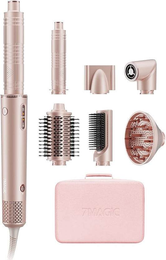 7MAGIC 7 in 1 Hair Styler & Hair Dryer Brush, 110,000 RPM High-Speed Blow Dryer with Negative Ions for Frizz-Free Styling Fast Drying Curling Volumizing Straightening, Hot Air Styler with Travel Case