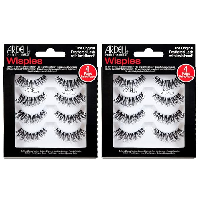 Ardell Demi Wispies False Eyelashes, Black - Full Volume Wispy Lashes, Reusable Strip Lashes Natural Look, Eye Makeup Enhancement, 2 Pack