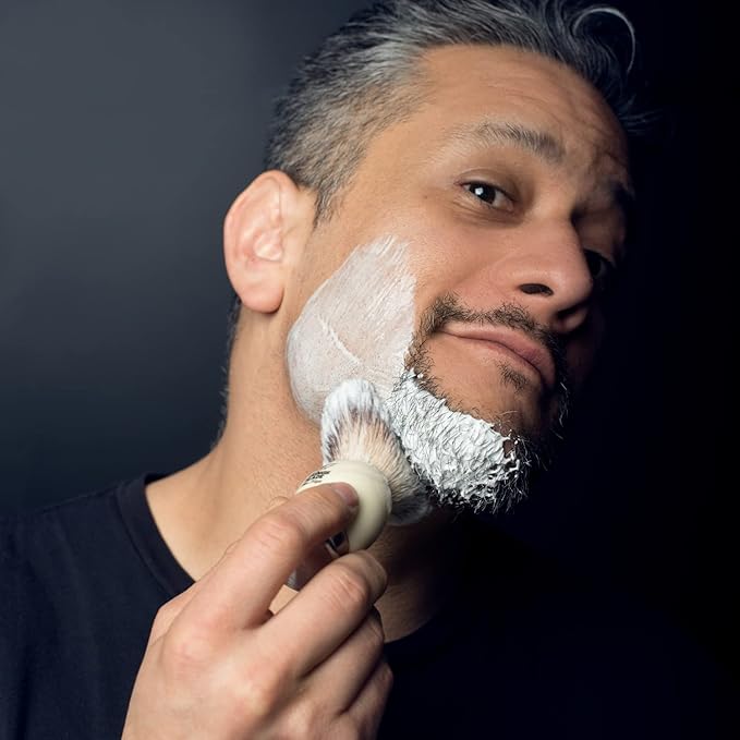 Luxury Shaving Brush for Men by VIKINGS BLADE, Ultra Heavy Acrylic & 316L Steel Handle, Super Strong Knot Backbone, Minimal Shedding, Fast Lather, Extremely Smooth & Plush on Skin (White Knight)