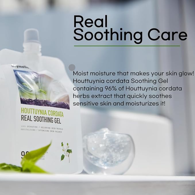 daymellow Heartleaf 96% Soothing Gel Houttuynia Cordata Real 10.58fl.oz/300g, Acne, Soothes, Redness Facial Soothing Gel Korean Skincare, Sunburn Moisture, Soothing and Calming, After Suncare, Cooling