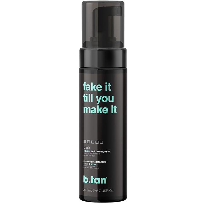 B.TAN Dark Self Tanner Mousse, 1 Hour Sunless Tan, Vegan, Cruelty Free, 6.7 Fl Oz