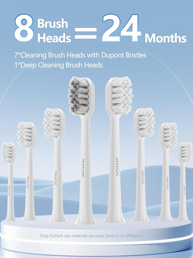 7MAGIC Sonic Electric Toothbrush for Adults and Kids - Up to 180 Days Runtime, 42000 VPM Powered Toothbrush, 5 Modes & 3 Intensities for Sensitive Teeth & Braces, Includes 8 Brush Heads, White
