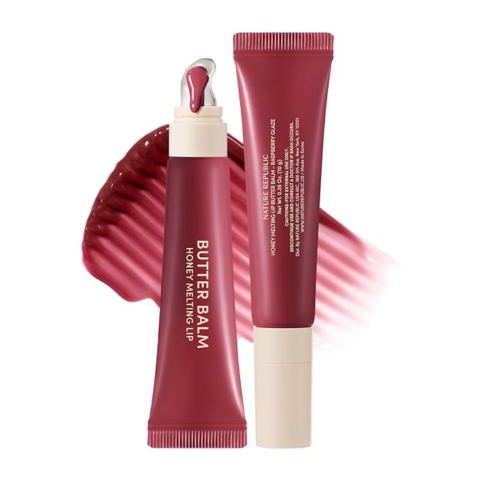 Nature Republic Honey Melting Lip Butter Balm – Moisturizing Tinted Plumping Lip Balm with Peptides, for Sheer & Glossy, Fuller-Looking Lips (RASPBERRY GLAZE)