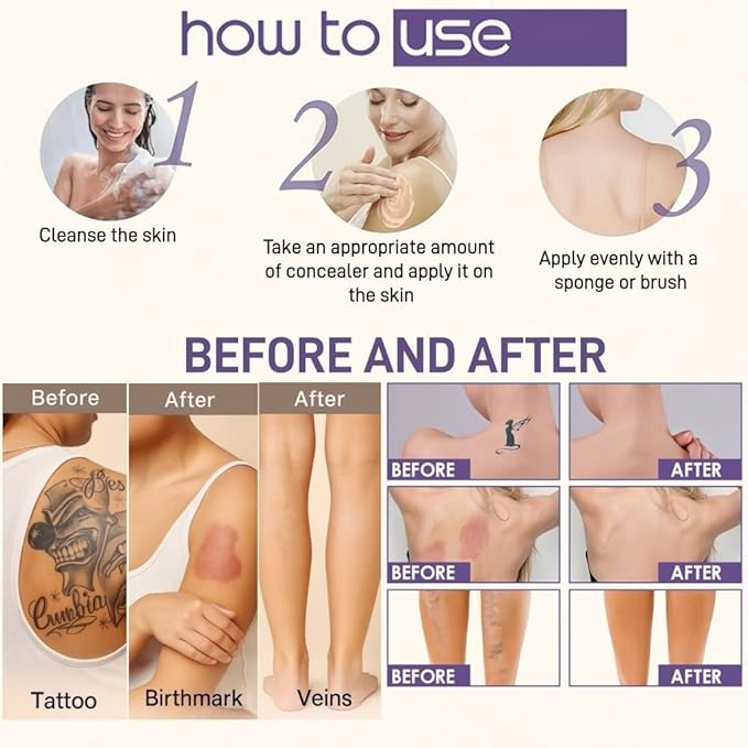 Waterproof Body Concealer with Brush – Waterproof Full Coverage Body Foundation for Scars, Stretch Marks & Tattoos – Streak-Free Leg & Arm Makeup for Even Skin Tone and Natural Radiant Finish