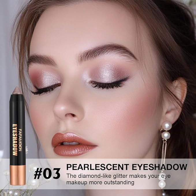 Monochrome Cream Glitter-Shimmer Eye Shadow Stick Palette makeup | 2-in-1 Eyeshadow & Eyeliner Pencil for Women | Waterproof, Vegan & Cruelty-Free | Sombras Para Ojos | 03 Shimmer Rose Gold