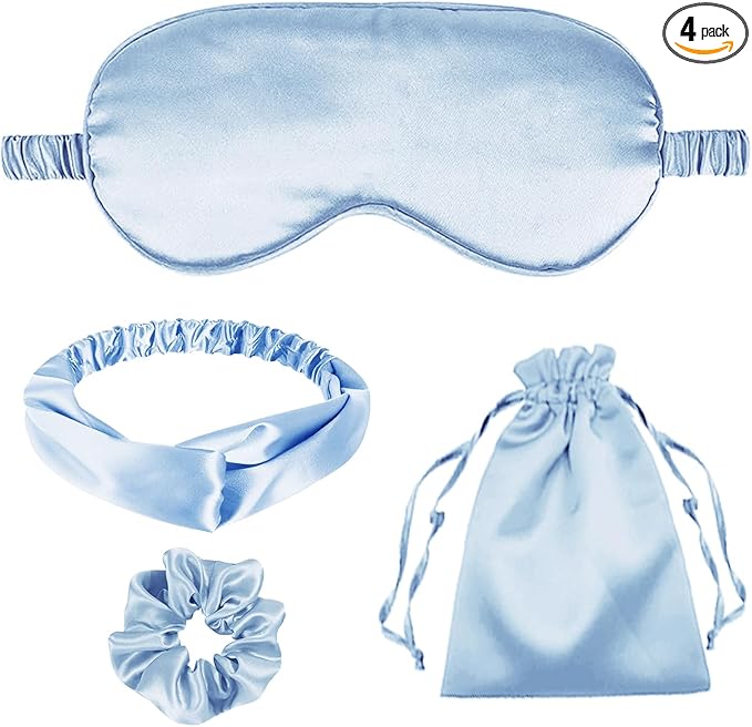 4Pcs Silk Sleep Masks Satin Eye Mask Silky Eyes Cover Blindfold Eyeshade Headband Scrunchies Pouch Bags Bridesmaid Gifts
