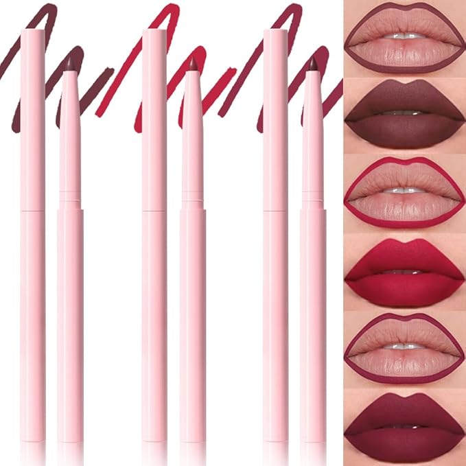 evpct 3Pcs Retractable Lip Liner Pencils Set Pack for Shaping & Sculpting Lips, Dark Mauve Maroon Purple Plum Ruby Red Creamy Matte Velvet Pigmented Lip Liner lipliners Crayon Lipstick,06 + 07 + 11
