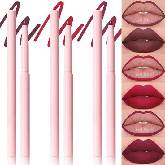 evpct 3Pcs Retractable Lip Liner Pencils Set Pack for Shaping & Sculpting Lips, Dark Mauve Maroon Purple Plum Ruby Red Creamy Matte Velvet Pigmented Lip Liner lipliners Crayon Lipstick,06 + 07 + 11