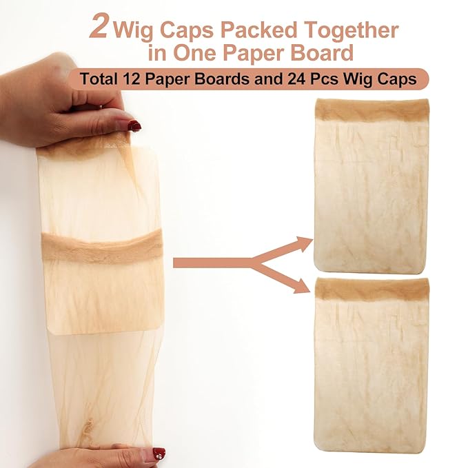 BEEOS Skinlike Real HD Wig Cap for Women, 24 Pieces Ultra-thin Invisible Brown Sheer Caps for Lace Front Wig Stretchy Stocking Wig Caps Wholesale