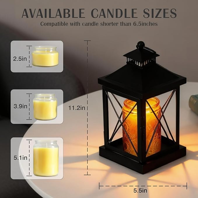 Candle Warmer Lamp with Timer, Dimmable Candle Lamp, Compatible with 3 Wick Candles, Vintage Lamp Candle Warmer for Bedroom Home Living Room Decor, Wax Melt Warmer with 2 Bulbs (Black)