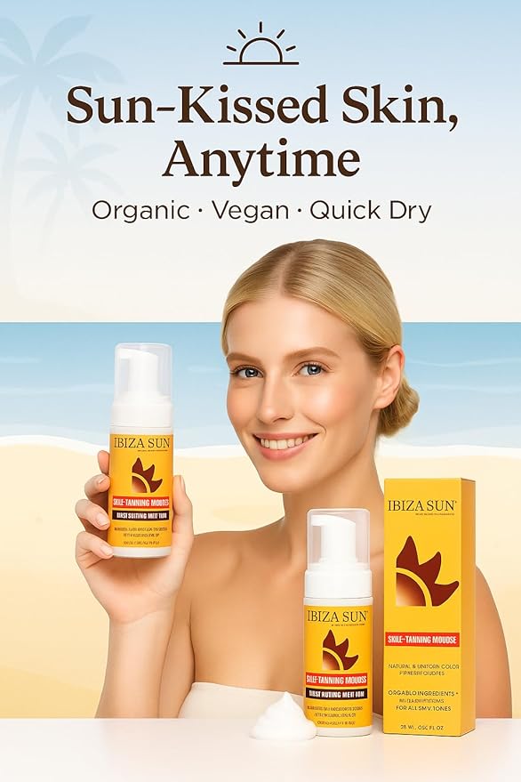 Ibiza Sun Self-Tanning Mousse – Organic DHA + Aloe Vera – Quick Dry, Paraben-Free, Vegan & Cruelty-Free – Natural-Looking Tan for Face & Body