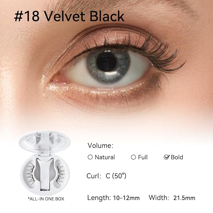 WOSADO Magnetic Eyelashes with Applicator Kit, No.18 Velvet Black, Reusable Glue-free Wispy Magnetic Lashes, Cruelty-free False Lashes, Waterproof, Lightweight, Suit for Heavy Makeup