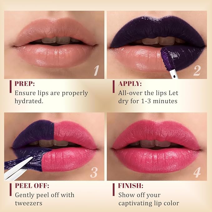 Kaely 3Pcs Lip Stain Peel Off Masque, Long Lasting Waterproof Smudge Proof Lip Tint, Non-Transfer Semi Permanent Lipliner Tattoo with Tweezer, Matte Finish, Vegan & Cruelty-Free, Set D-10+11+12