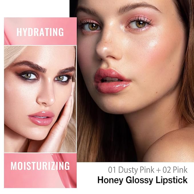 HHLTOH Honey Lipstick Tinted Lip Balm - Shine Moisturizing Lipstick for Women, Natural Nourishing Hydrating Lip Gloss Stain for Dry Lips, Tint Sheer Lightweight Makeup, Vegan - 2Pc Dusty Pink & Pink