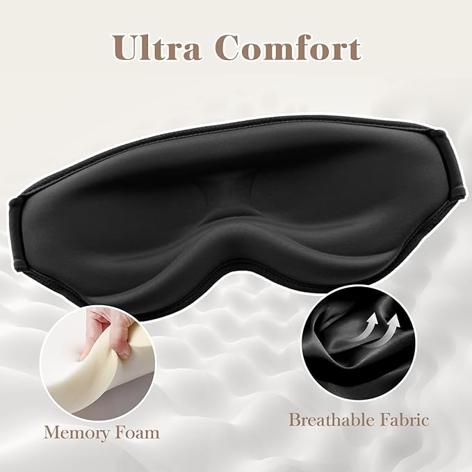 Fygrip 3D Eye Mask Sleep Mask for Men & Women, 100% Pressure-Free & Light Block-Out Eye Mask for Sleep with Easy Adjustable Strap, Night Eye Cover for Travel, Black