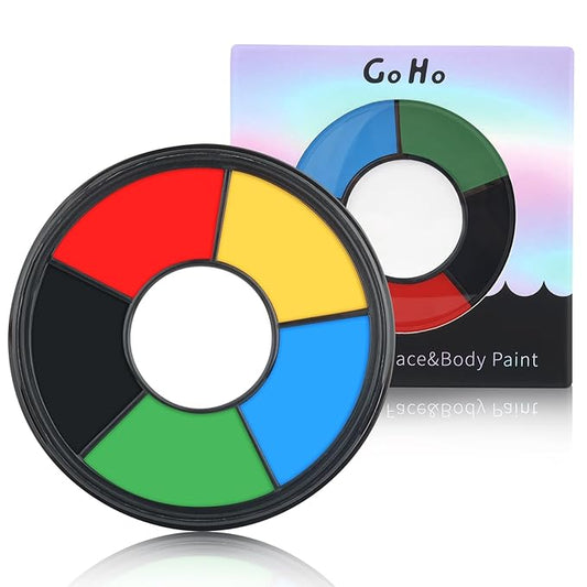 Go Ho 6 Colors Washable Formula Face Body Paint,Face Paint FX Makeup Palette,Professional Red Blue White Black Green Yellow Face Paint Halloween Cosplay SFX Makeup