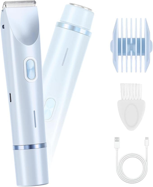 Women's Electric Shaver Bikini Trimmer for Women Razors 2-in-1 Dual Head Design IPX7 Waterproof Wet & Dry Use Body Groomer Hair Trimmer Remover for Facial Underarm Arm Face Leg Bikini (Blue)