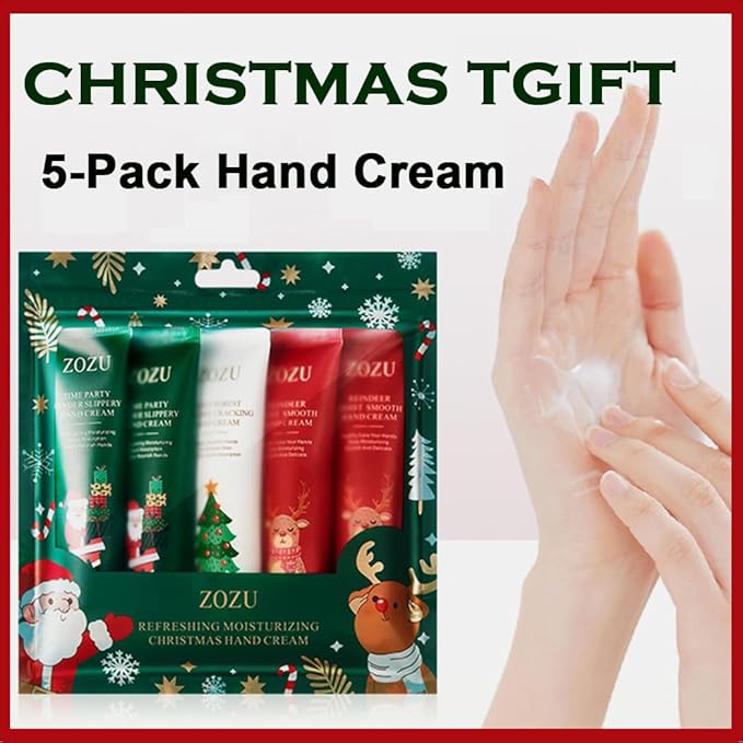 Christmas Hand Cream Set for Foot Dry Cracked Hands 5-Pack Moisturizing Hand Care Collection Gift, Holiday Themed Lotion, Fragrant Cream