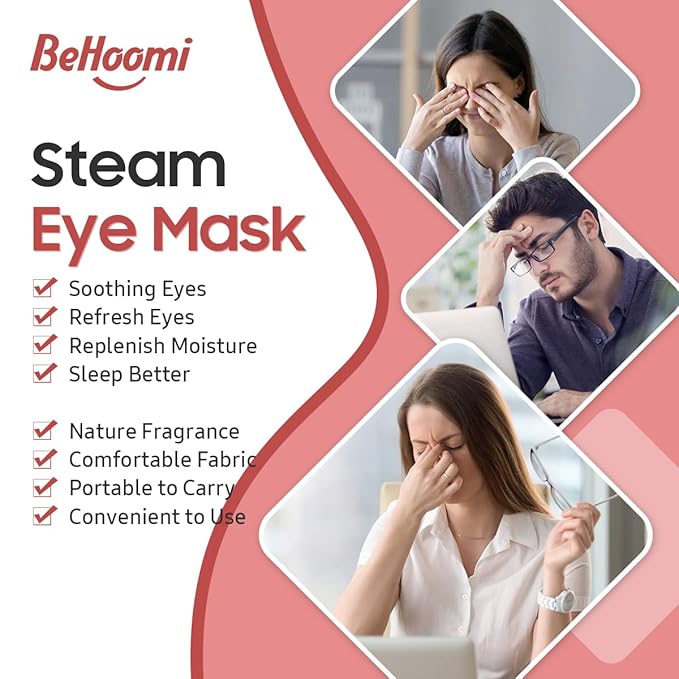 BeHoomi Steam Eye Mask, 10 Packs Heated Eye Mask, Self Heating Disposable SPA Warm Compress for Eyes Sleep Mask, Travel Essentials & Relaxation Gifts, Stocking Stuffers (Rose Scent)