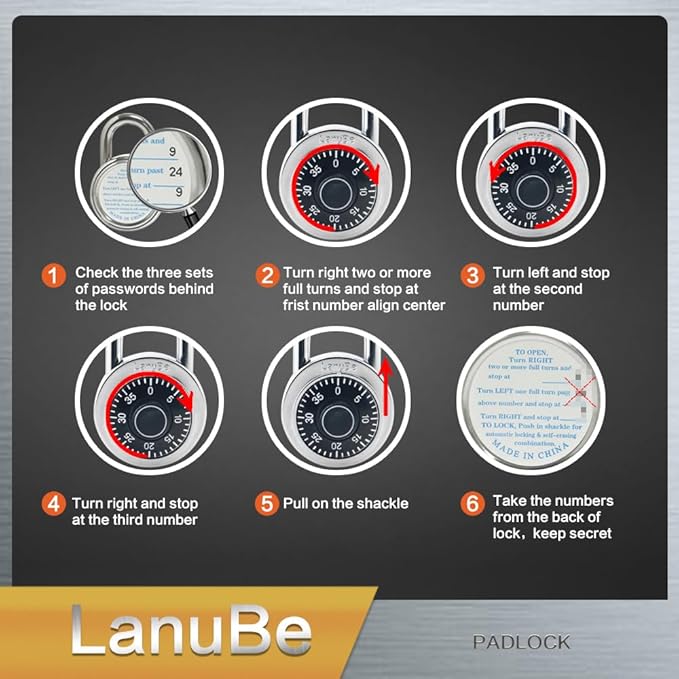 LanuBe Lock Standard Dial Combination Lock, 2 inch. Wide, with Different Combinations, Black Turnplate, Pack of 60; Lock for School, Employee, Gym Sports Locker, Case, Toolbox, and so on