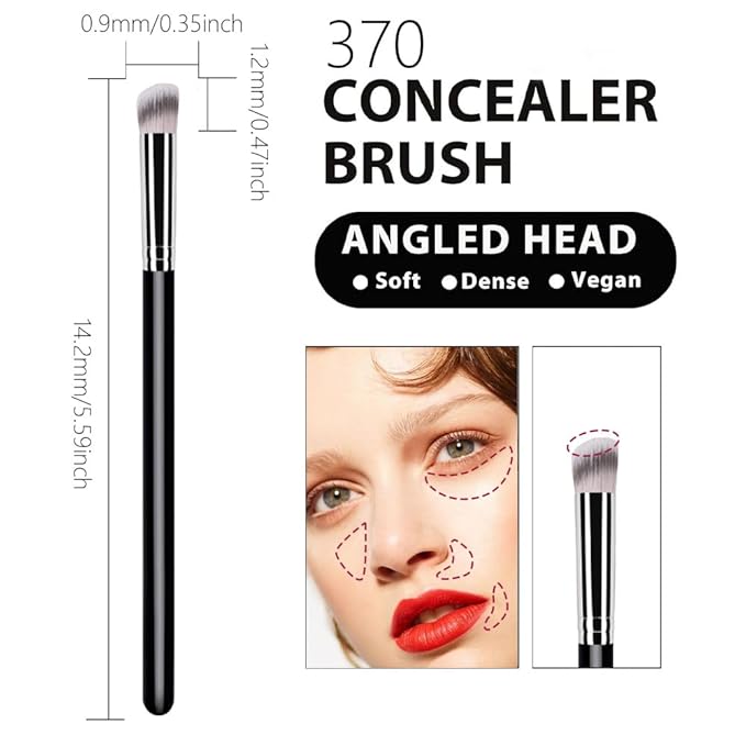 QIDSTERS 2Pcs Concealer Brush Set, Dense Mini Angled Kabuki Makeup Brush for Blending Under Eye Concealer, Detailed Nose Contour Setting Powder, Foundation & Eyeshadow, 270+370