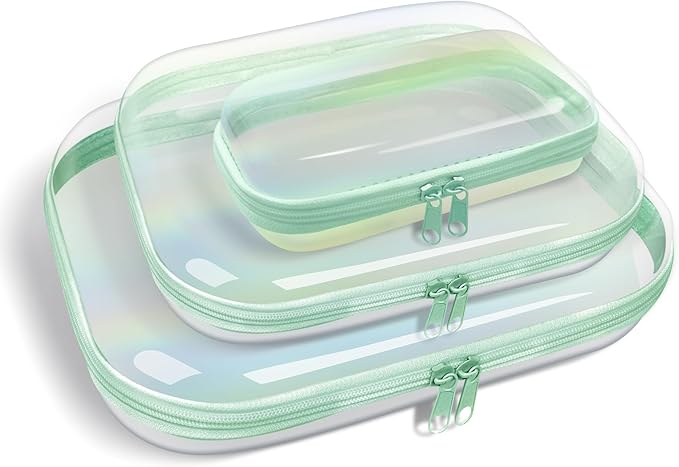 SXS LACONIC Clear Hard Plastic Zipper Case,Transparent Double Zippers Hard Pouch with 3pcs,Portable Travel Organizer Bin for Toy Storage