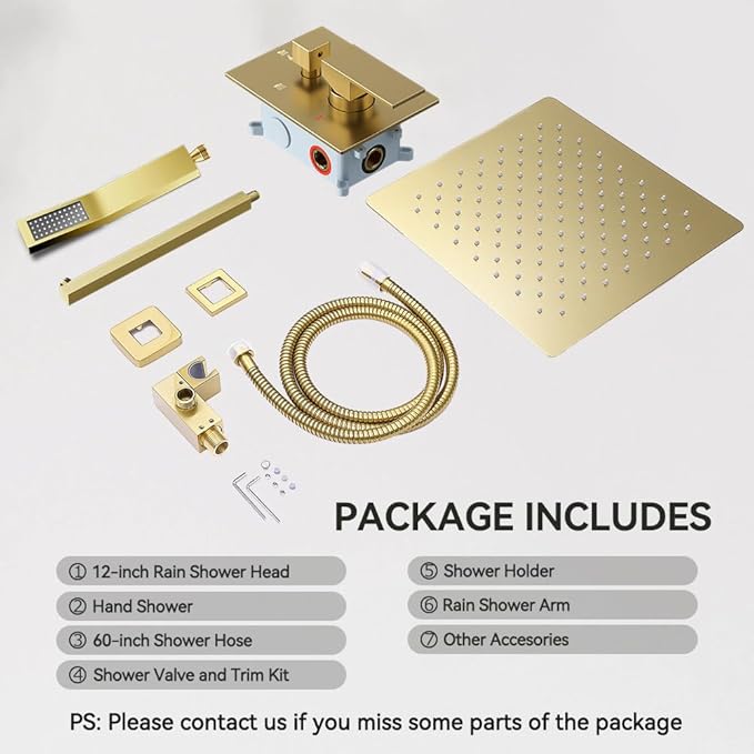 Shower Faucet Set Brushed Gold Shower System, Starbath 12" Rain Shower Head and Handheld Spray Shower Set Complete Wall Mounted,2 Way Pressure Balance Shower Valve and Trim Kit Included