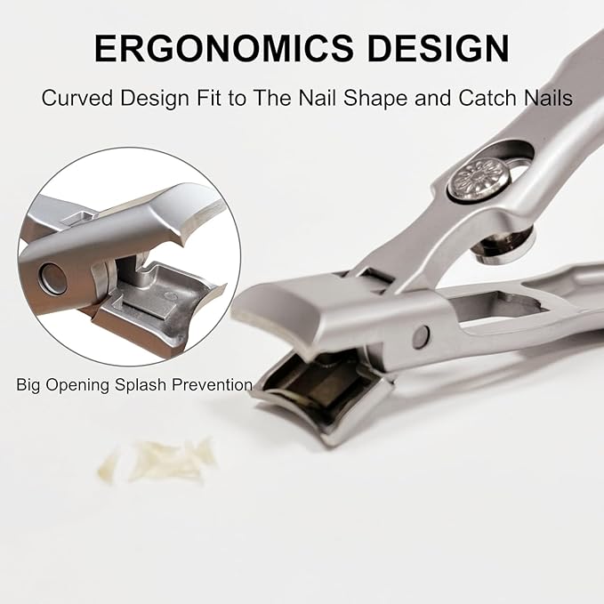 German Nail Clippers for Men, Women & Seniors with Thick Nails - Heavy Duty Ultra Sharp Stainless Steel Clippers with Wide Jaw, Anti-Splash Design, Safety Lock and Catcher