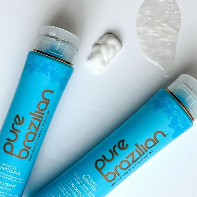 Pure Brazilian Anti-Frizz Daily Shampoo & Conditioner, Salt-Free & Color Safe, Enriched with Keratin, Argan Oil & Acai, 13.5 Ounce (400 Milliliter)
