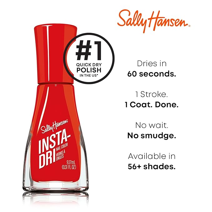 Sally Hansen Insta-Dri Nail Polish | Quick Dry, Long Lasting, Streak-Free Shine | Opaque, Glossy | 361 Augmented Red-ality | Vivid True Red Nail Color