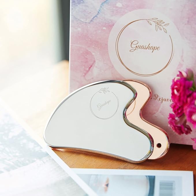 Stainless Steel Gua Sha Facial Tools | Guasha Tool for Face Sculpting, Shaping, Reduce Puffiness, Tension Relief | Metal Gua Sha Body Tool | Silver