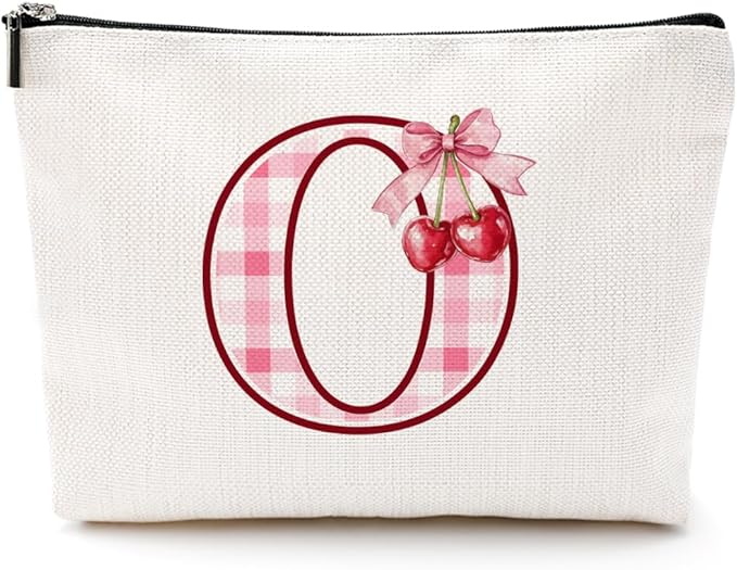 CQM Initial Makeup Bag Monogram Cosmetic Bag Monogrammed Gifts for Women Girls Friends Coworker Aunt Personalized Travel Toiletry Bag Christmas Bridal Shower Wedding Bridesmaid Gifts, Cherry O